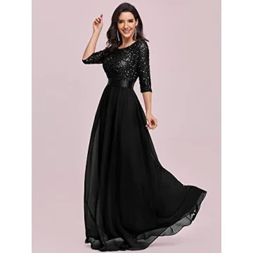 Elegant A Line Sequin Maxi Evening Dress by Ever-Pretty