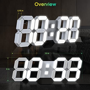 15" LED Digital Wall Clock Multifunctional Display Remote