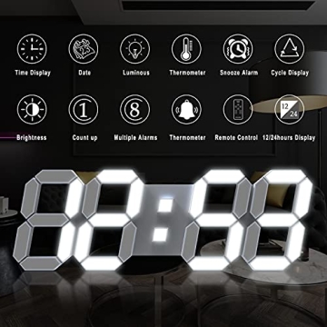 15" LED Digital Wall Clock Multifunctional Display Remote