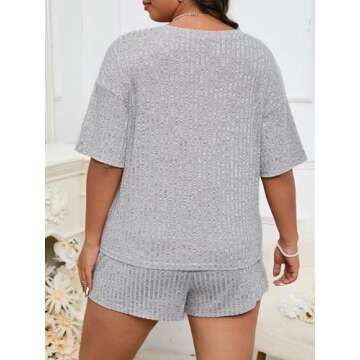 WDIRARA Women's Plus Size Ribbed Short Sleeve Top and Shorts Pajama Set Loungewear Grey 4XL