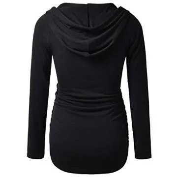 Women's Maternity Hoodie Top Sweatshirt - Long Sleeve Pregnancy Tunic in Black, Medium