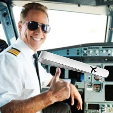 LQRI Airplane Tie Clip Airplane Jewelry Pilot Gift Fly Safe Tie Clip Aviation Gifts Pilot Tie Bar Gifts Traveling Long Distance Relationship Gift for Men (Airplane Tie Clip)