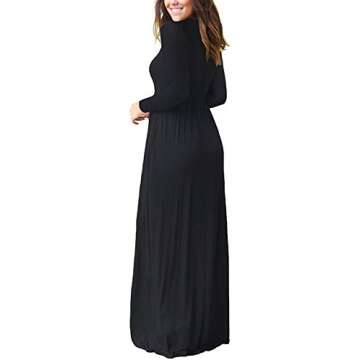 AUSELILY Women's Long Sleeve Dress Loose Plain Long Casual Maxi Dresses with Pockets 2025 New Black L