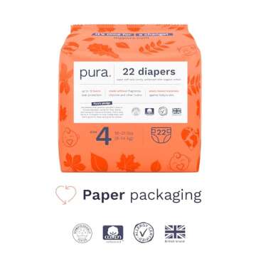 Pura Size 4 Eco-Friendly Diapers (18-31lbs) Totally Chlorine Free (TCF) Hypoallergenic, Soft Organic...