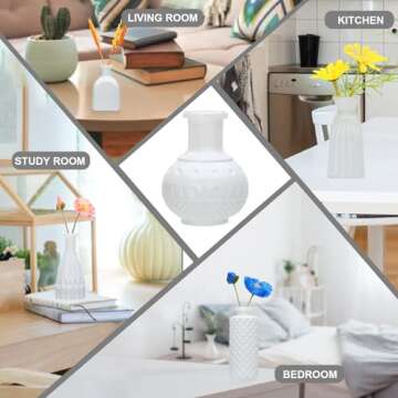 Brajttt White Flower Vase Set, Glass Bud Vase in Bulk Set of 8,Artistic and Cultural Flavor Mini Vases for Home Office Decor, Bedroom, Office, Living Room Decorations,Wedding