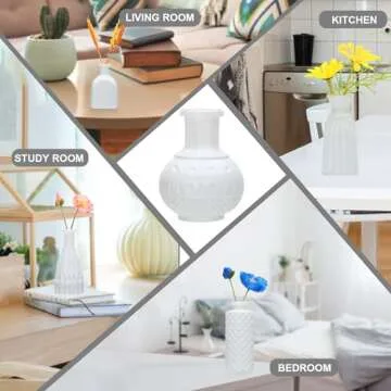 Brajttt White Flower Vase Set, Glass Bud Vase in Bulk Set of 8,Artistic and Cultural Flavor Mini Vases for Home Office Decor, Bedroom, Office, Living Room Decorations,Wedding