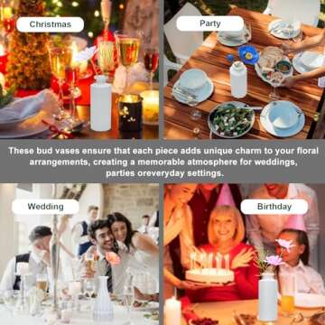 Brajttt White Flower Vase Set, Glass Bud Vase in Bulk Set of 8,Artistic and Cultural Flavor Mini Vases for Home Office Decor, Bedroom, Office, Living Room Decorations,Wedding