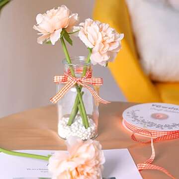 VGooall Reddish-Orange Gingham Ribbon 3/8 x 50Yd