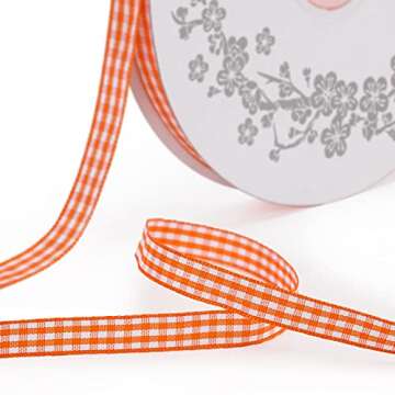 VGooall Reddish-Orange Gingham Ribbon 3/8 x 50Yd