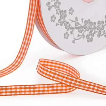 VGooall Reddish-Orange Gingham Ribbon 3/8 x 50Yd