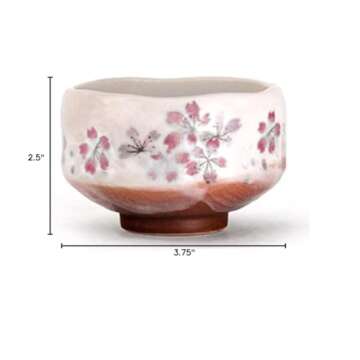 Happy Sales HSMB-SKFL3, Authentic Japanese Traditional Tea Ceremony Matcha Bowl Chawan Handcrafted in Japan, Pink Sakura Flower