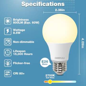 DEGNJU LED Light Bulbs, Energy Efficient 60W Equivalent A19, 12 Pack