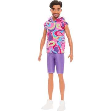 Barbie Fashionistas Ken Doll #227 with Look Inspired by The Totally Hair Look, Brunette with Short Beard & Slender Body Type, 65th Anniversary Collectible