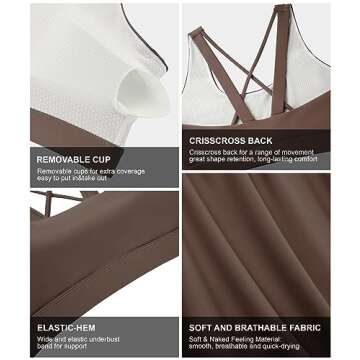 AFITNE Strappy Sports Bra for Women Crisscross Back Medium Support Padded Workout Fitness Yoga Bra with Removable Cups Brown, XS