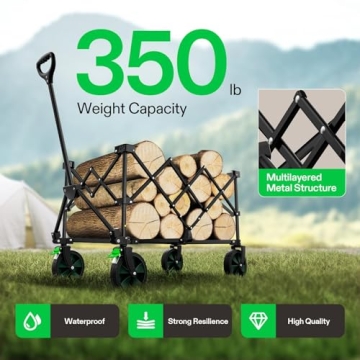 VIVOSUN Collapsible Folding Wagon with Silent Wheels and Cup Holders