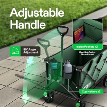 VIVOSUN Collapsible Folding Wagon with Silent Wheels and Cup Holders