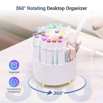 4Johor Pen Holder - 5 Compartment 360 Rotating Desk Organizer