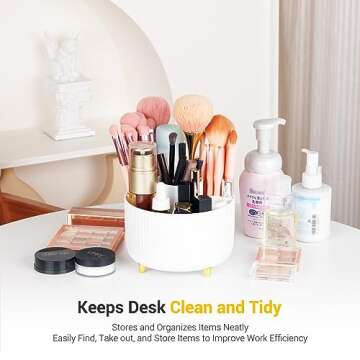 4Johor Pen Holder - 5 Compartment 360 Rotating Desk Organizer