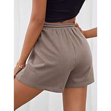 SheIn Women's Drawstring High Waist Patched Yoga Workout Sports Track Shorts Mocha Brown XL