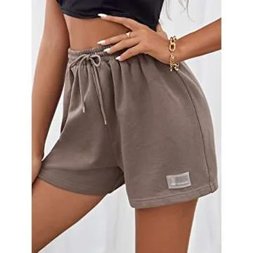 SheIn Women's Drawstring High Waist Patched Yoga Workout Sports Track Shorts Mocha Brown XL