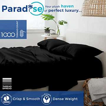 Egyptian California King Size Cotton Bed Sheets Set (Cal King, 1000 Thread Count) Coal Black Bedding...