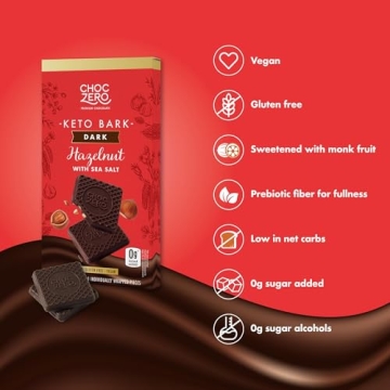 ChocZero Keto Bark Dark Chocolate Hazelnut Sea Salt Sugar-Free