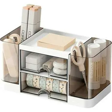 Pencil Pen Holder with 2 Drawers - Desk Organizer