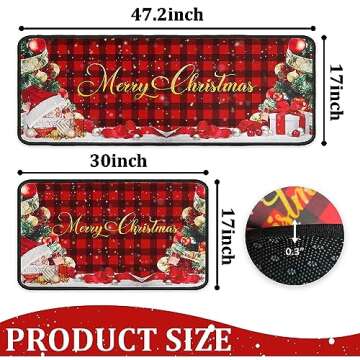 Noulmea Buffalo Plaid Snow Red Christmas Kitchen Rugs and Mats Set of 2, Merry Christmas Tree Winter...