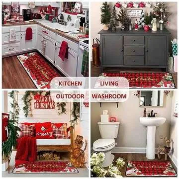 Noulmea Christmas Kitchen Rugs Set of 2 for Festive Decor