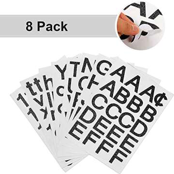 Outus 202 Pcs Vinyl Letter Stickers Self Adhesive Mailbox Alphabet and Numbers Outdoor Vinyl Letters for Outside, Door, Signs, Trucks, Home, Business, Address Number(2 Inch,Glitter Black)