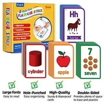 Alphabet Flash Cards for Toddlers-FlashCards Set of 4-Numbers,Alphabets,First Words,Colors&Shapes,Kindergarten Kids Cards Toddler Learning Activities(Upgraded Version for Tracing Letters and Numbers)