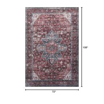 Adiva Rugs Machine Washable 6x9 Area Rug with Non Slip Backing for Living Room, Bedroom, Bathroom, K...
