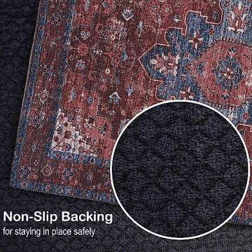 Adiva Rugs Machine Washable 6x9 Area Rug with Non Slip Backing for Living Room, Bedroom, Bathroom, Kitchen, Printed Vintage Home Decor, Floor Decoration Carpet Mat (Terra, 6' x 9')