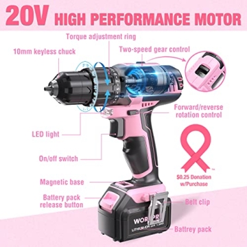 WORKPRO Pink Cordless Drill - Empower Your DIY Projects