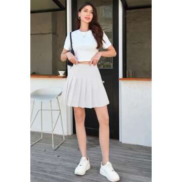 SANGTREE Junior Teen Girls Womens High Waist School Uniform Cosplay Costume Pleated Short Skirt, Cre...