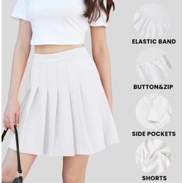 SANGTREE Junior Teen Girls Womens High Waist School Uniform Cosplay Costume Pleated Short Skirt, Cream White US M