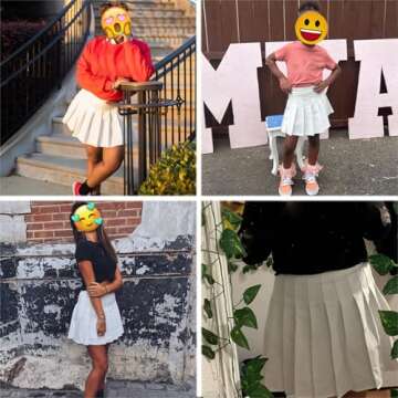 SANGTREE Junior Teen Girls Womens High Waist School Uniform Cosplay Costume Pleated Short Skirt, Cream White US M