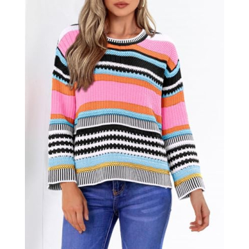 KIRUNDO Women's Stylish Fall Striped Sweater in XL