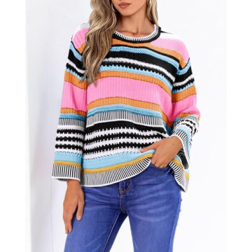 KIRUNDO Women's Stylish Fall Striped Sweater in XL