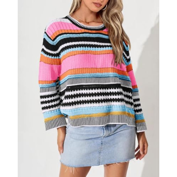 KIRUNDO Women's Stylish Fall Striped Sweater in XL