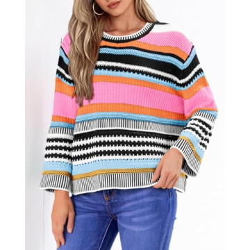 KIRUNDO Women's Stylish Fall Striped Sweater in XL