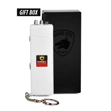 Guard Dog Hornet Micro Stun Gun Keychain - with LED Flashlight, Safety Switch, and Powerful Shock, Heavy Duty Keychain Stun Gun with Bright Flashlight, Built-in Charger, Women Self Defense - White
