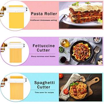 Pasta Maker Attachment for Kitchenaid/Cuisinart Stand Mixers, 3 in 1 Noodle Maker Pasta Roller Fettu...