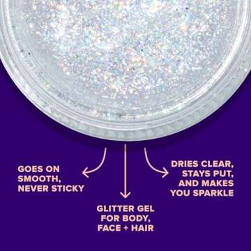 Unicorn Snot Face & Body Glitter - Cosmetic-Grade Holographic Glitter Gel - Glitter Makeup for Festivals, Raves, Anime Cosplay - Safe for Face, Easy Application & Removal, 1.7oz Silver Glitter (Disco)