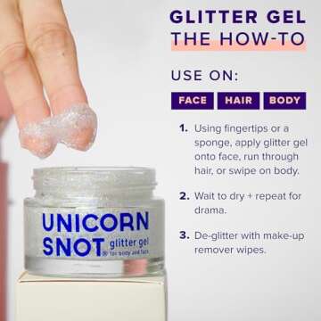 Unicorn Snot Face & Body Glitter - Cosmetic-Grade Holographic Glitter Gel - Glitter Makeup for Festivals, Raves, Anime Cosplay - Safe for Face, Easy Application & Removal, 1.7oz Silver Glitter (Disco)