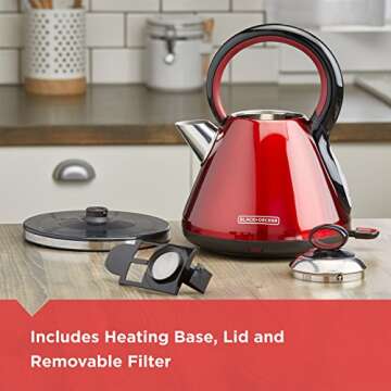 BLACK+DECKER KE2900R 1.7L Stainless Steel Electric Cordless Kettle, Red