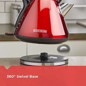 BLACK+DECKER KE2900R 1.7L Stainless Steel Electric Cordless Kettle, Red