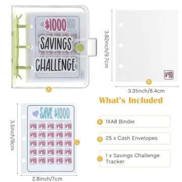 Jetec 1000 Money Saving Challenge with 25 Binder Mini Savings Challenge Book with Envelopes Budget Saving Cash for Budgeting Planner School Class Prize Gift (Green)