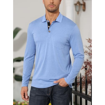 PICKLION Moisture-Wicking Long Sleeve Polo Shirt for Men
