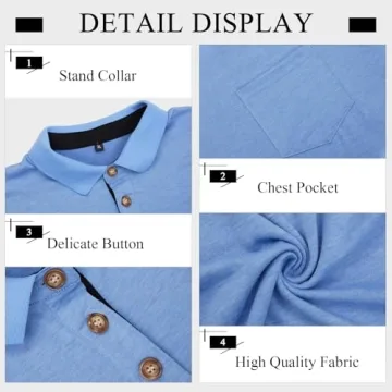 PICKLION Moisture-Wicking Long Sleeve Polo Shirt for Men